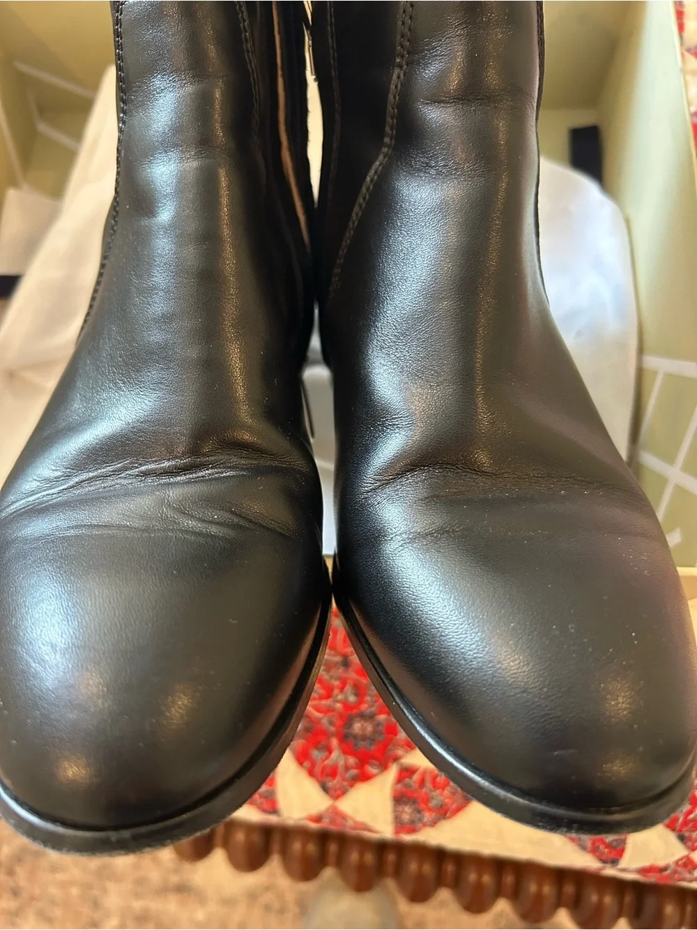 Margaux Black Leather Mid-Heel Ankle Booties
